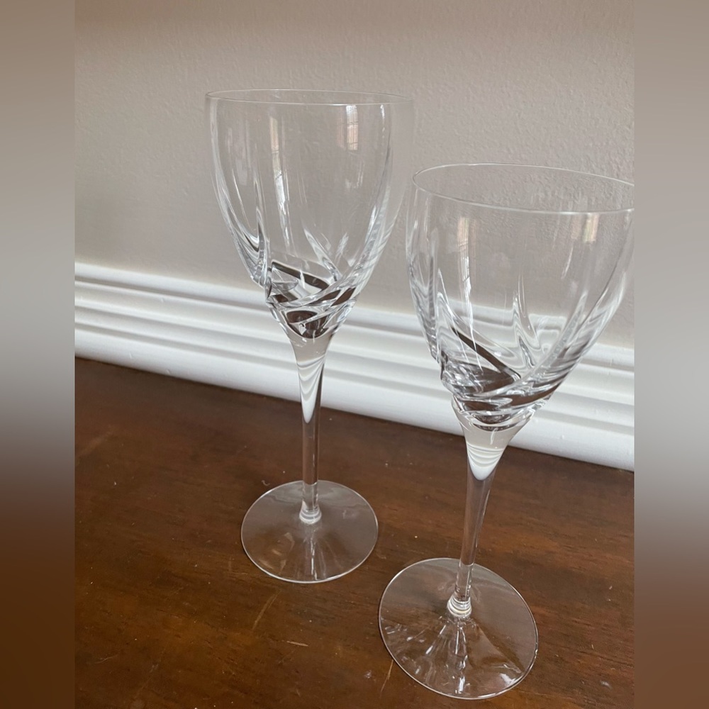 Two Lenox Sea Swirl Crystal Wine Water Glass / Stemware